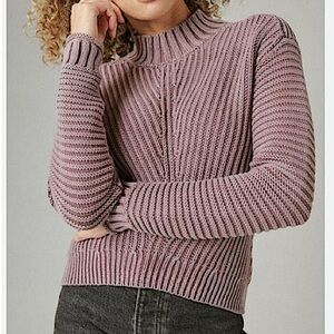 Lucky Brand Textured Mock Neck Ribbed Mauve Sweater 100% Cotton